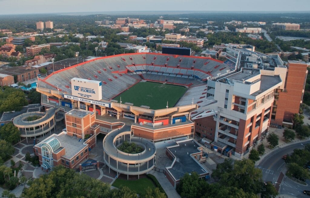 Aerial view of The University of Florida stadium Florida Permit Expeditor